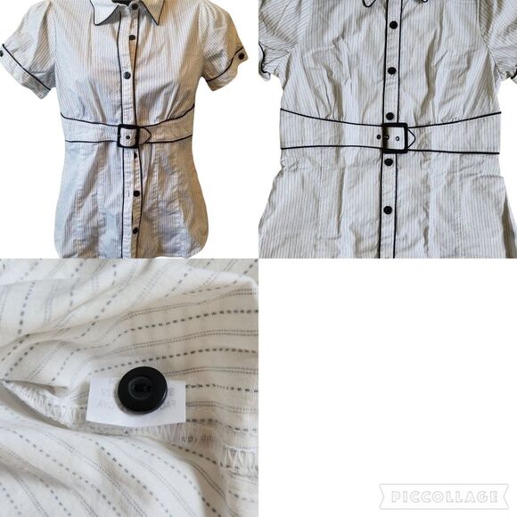 Maurices White Black Pinstripe Collared Short Sleeve Button Front Top sz S - Picture 8 of 11